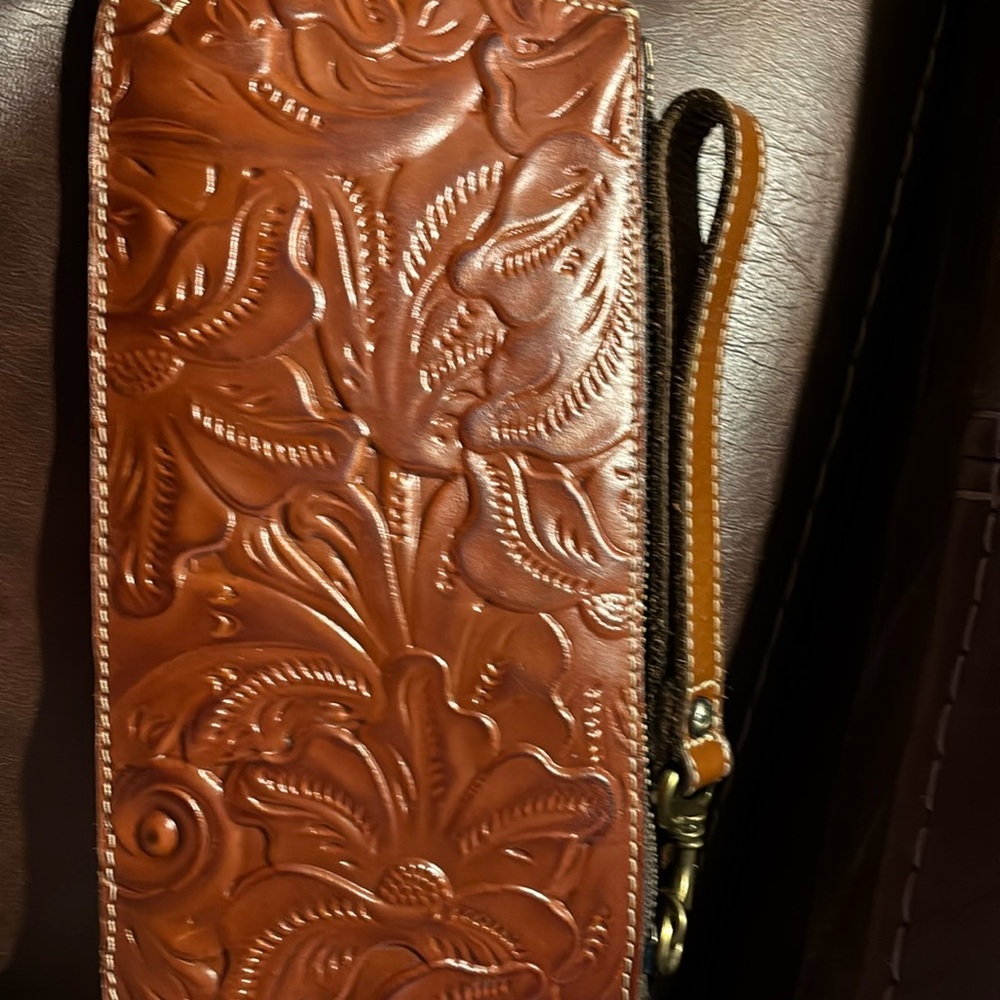 Patricia Nask tooled leather wallet wristlet
